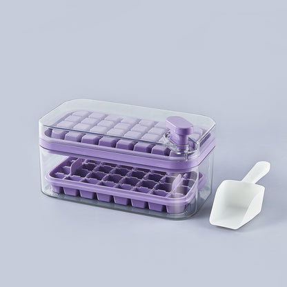 One-button Press Type Ice Mold Box Plastics Ice Cube Maker Ice Tray Mold With Storage Box With Lid Bar Kitchen Accessories Purple Set Double layer Ice Cube Trays beat the heat ice cube tray One Touch Release