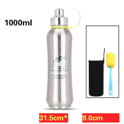 Stainless Steel Water Bottle Vacuum Travel Thermal Cup 18oz Steel natural color 1000ml Tumblers, Bottles & Glass dinning dinning table home portable bottle stainless steel water bottle