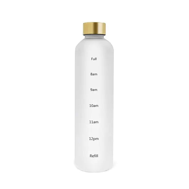 Water Bottle With Time Marker White-Gold None Water Bottles dinning dinning table gym home hydration latest water bottle new design water bottle stylish water bottle transparent water bottle water bottle Water Bottles