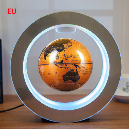 Round LED World Map Floating Globe Magnetic Levitation Light Anti Gravity Magic Yellow English EU Lights & Lamps decor globe globe lamps home lamps lavitating magnetic table lamps