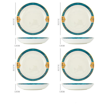 Dinner Plates Ceramic Steak Plate Web Porcelain 8in Rice dish 4PCS Dinner Sets bowls ceramic plates dinner set dinning table home plates