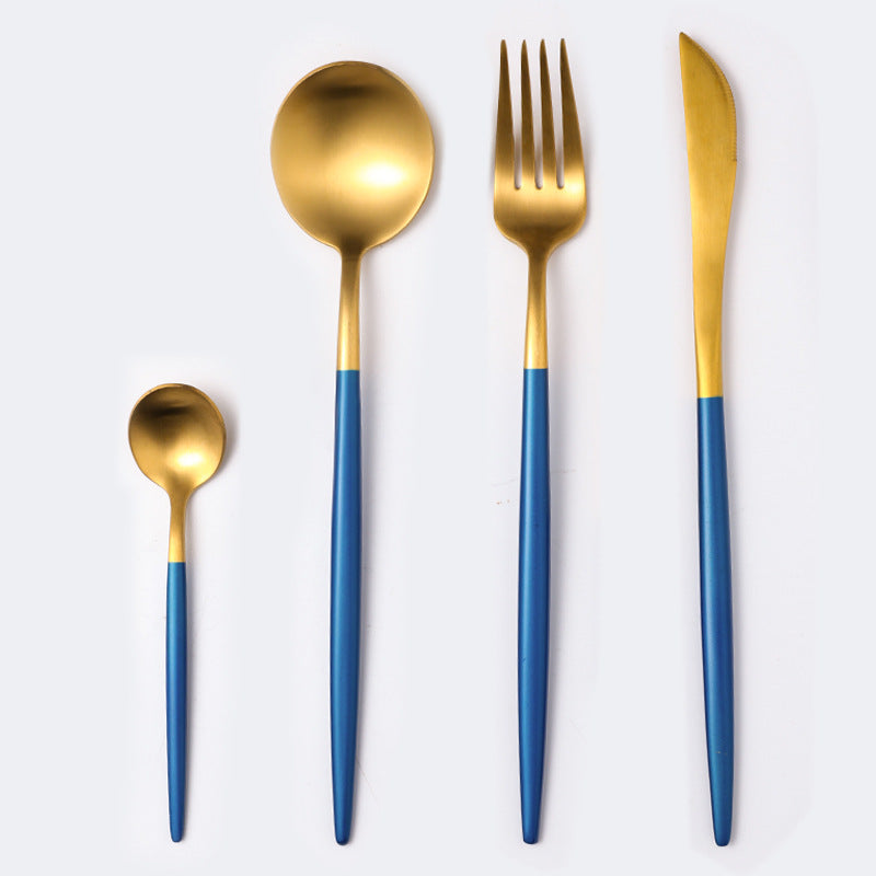 Cutlery spoon set Blue gold B With box Cutlery Set cutlery Cutlery Set dinning table fork home Spoon spoon set