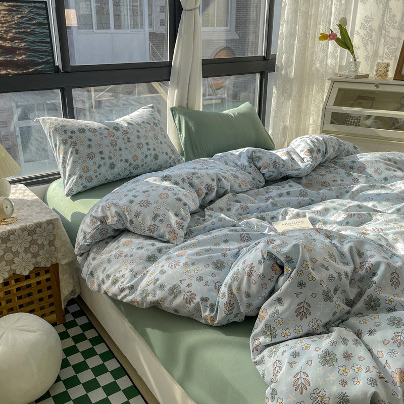 Small Floral Series Bed Sheet Quilt Cover Bedding Huaxi Green Bed Sheets bed sheet bedding cotton four piece home pastoral