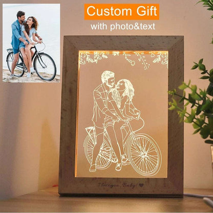 3D LED Photo & Text Custom Table Lamp Wood Photo Frame USB Photo Frame Night Photo frames decor home photo frame