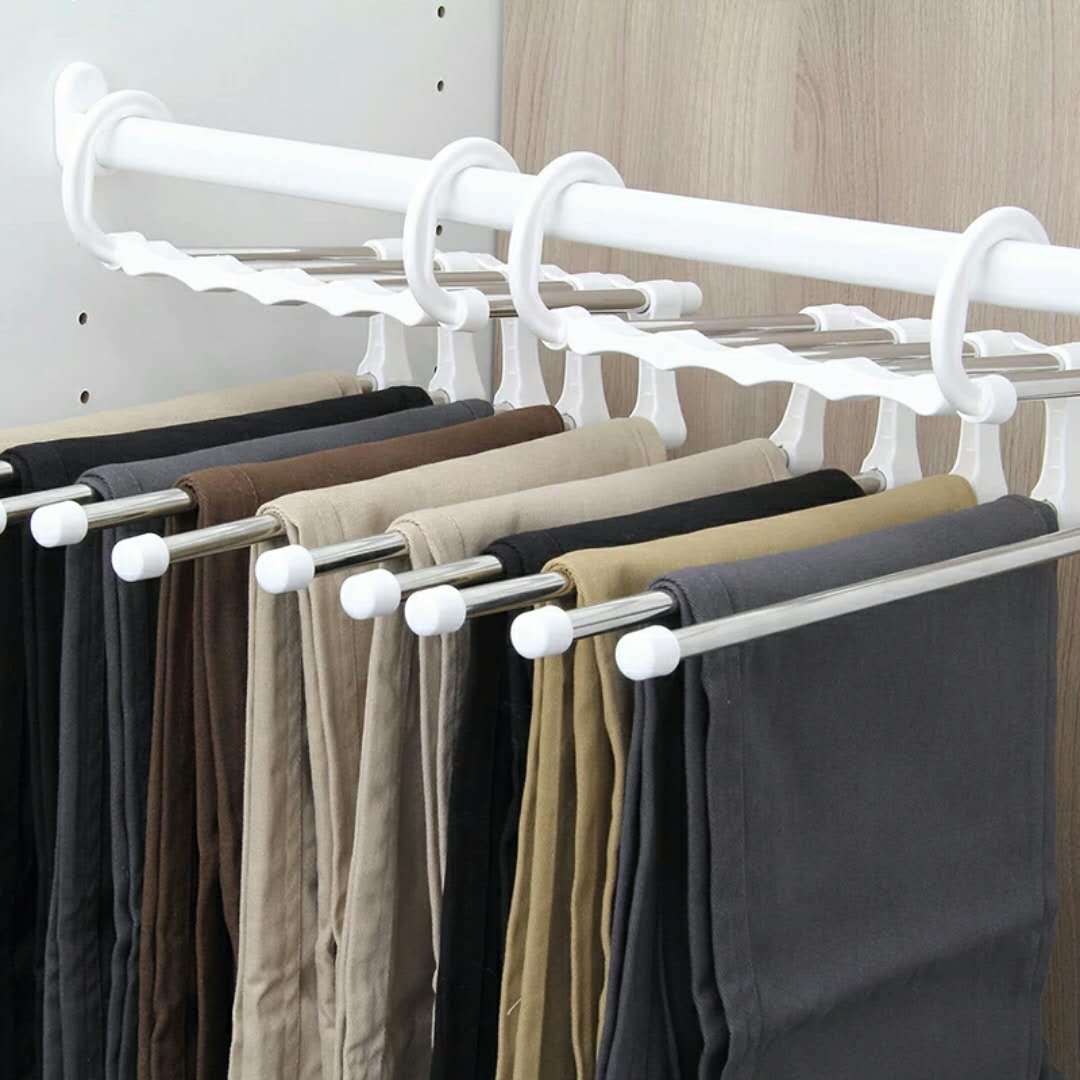 Multifunctional folding retractable trouser rack wardrobe space saving multi-layer trouser rack stainless steel drying rack clothes storage Storages & Racks hanger home home accessories home tools organiser organizer Organizers Storage storage rack wardrobe