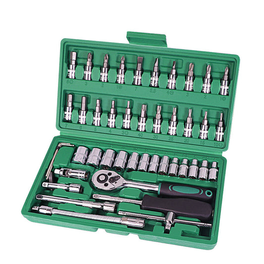 Car Repair Tool 46pcs Inch Socket Set Car Repair Tool Ratchet Torque Wrench Combo Tools Kit Auto Repairing Tool Set Green Home Tools home home tool screw drivers set tools with box wrench set