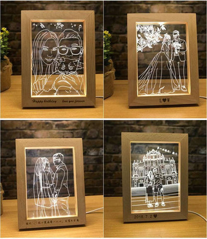 3D LED Photo & Text Custom Table Lamp Wood Photo Frame USB Photo Frame Night Photo frames decor home photo frame