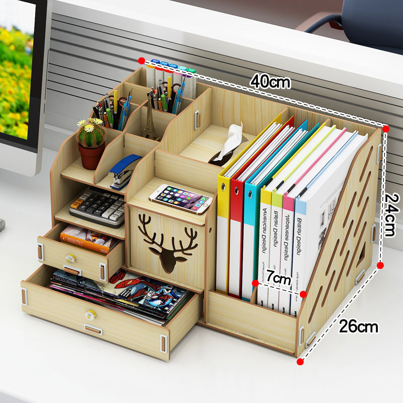 Wooden Storage Box Multifunctional Household Cosmetics Storage Rack White Storages & Racks books desk home organizer storage study table