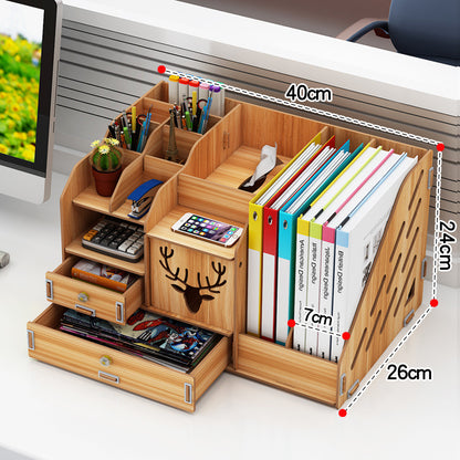 Wooden Storage Box Multifunctional Household Cosmetics Storage Rack Brown Storages & Racks books desk home organizer storage study table