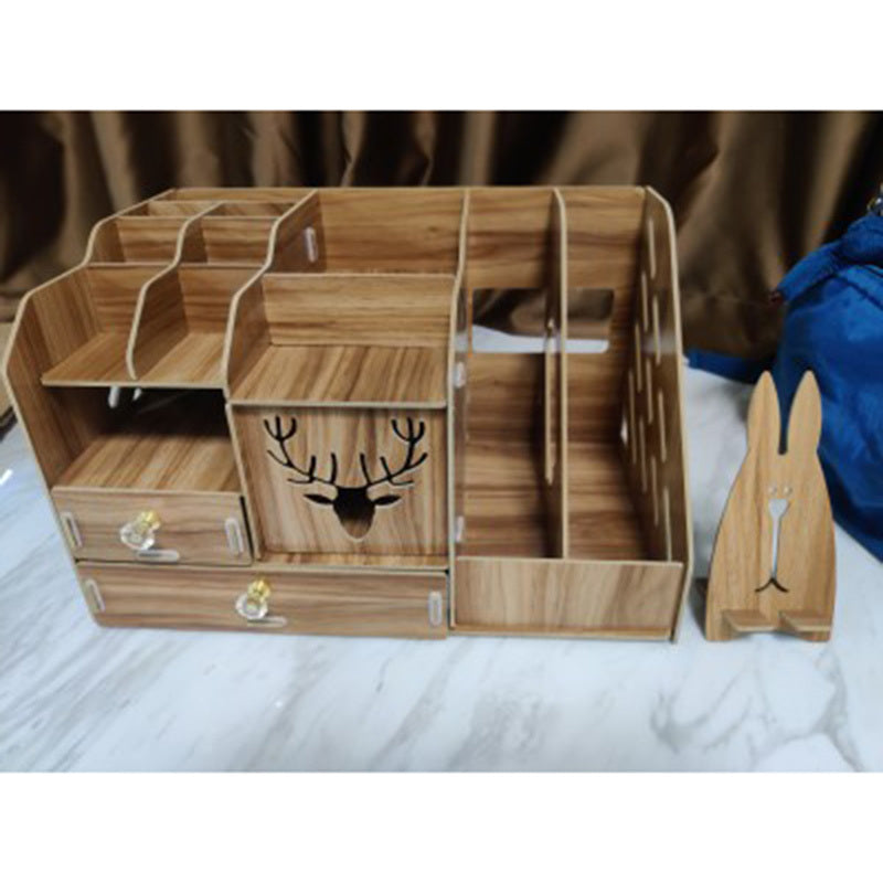 Wooden Storage Box Multifunctional Household Cosmetics Storage Rack Storages & Racks books desk home organizer storage study table