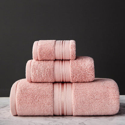 Pure Color Thick Cotton Bath Towel Set Towel Set Increased Pure Cotton Beach Towel Beauty Salon Bath Towel Pink Three piece towel set Towels bath towel Bedding and towels best drying bath towel cotton towels Home towels