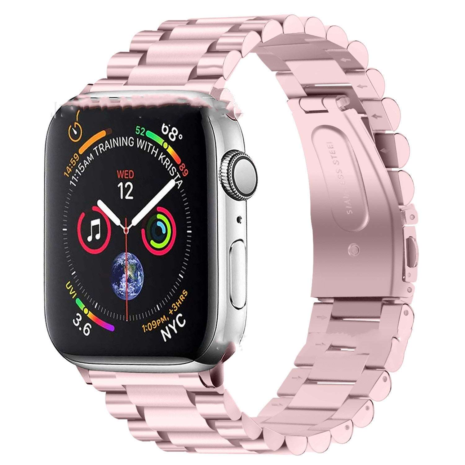 Smart Watch Band Stainless Steel Cylindrical Three-Bead Metal Watch Band Rose pink Watch Strap electronics smart watch smart watch band smart watch strap