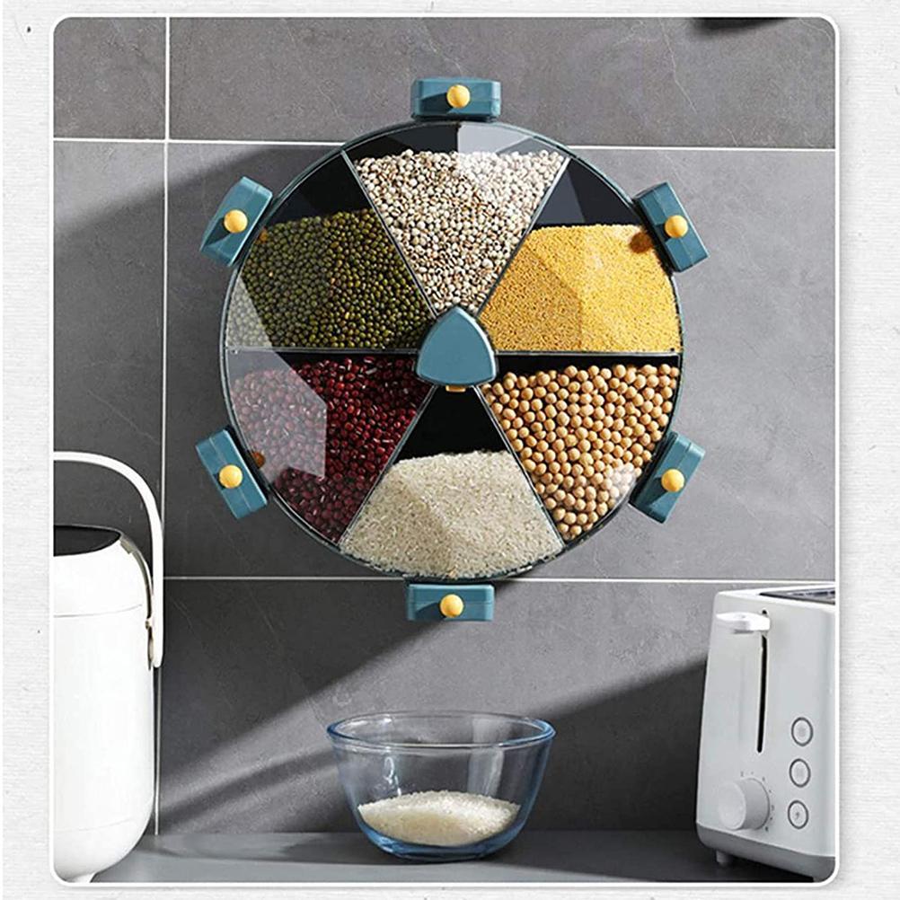 Wall-Mounted Grain Dispenser Compartments Dry Food Dispenser Rotating Cereal For Kitchen Gadget Storages & Racks food boxes food storage grain storage kitchen kitchen storage multi storage portio multisections