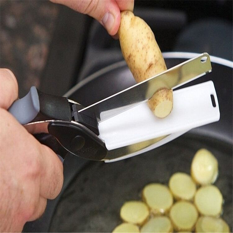 Stainless Steel Scissors Multifunctional Scissors Cutting Machine 2 In 1 Cutting Board Utility Knife Choppers & Slicers kitchen vegetable chopper vegetable scissor vegetable slicer