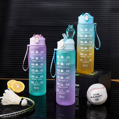 Heat Resistant Gradient Sports Water Bottle With Graduated Straw Water Bottles bottle bottle with straw home kitchen motivational bottle