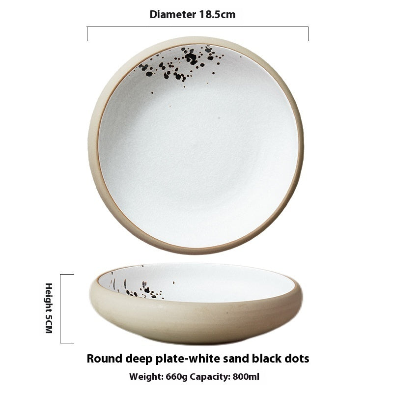 7-inch Retro Deep Plates Round Hand-painted Household Dinner Plate White Sand Black Dot 7 Inches Dinner Sets bowl bowls dinner bowl dinner plates dinner set dinning table home plates