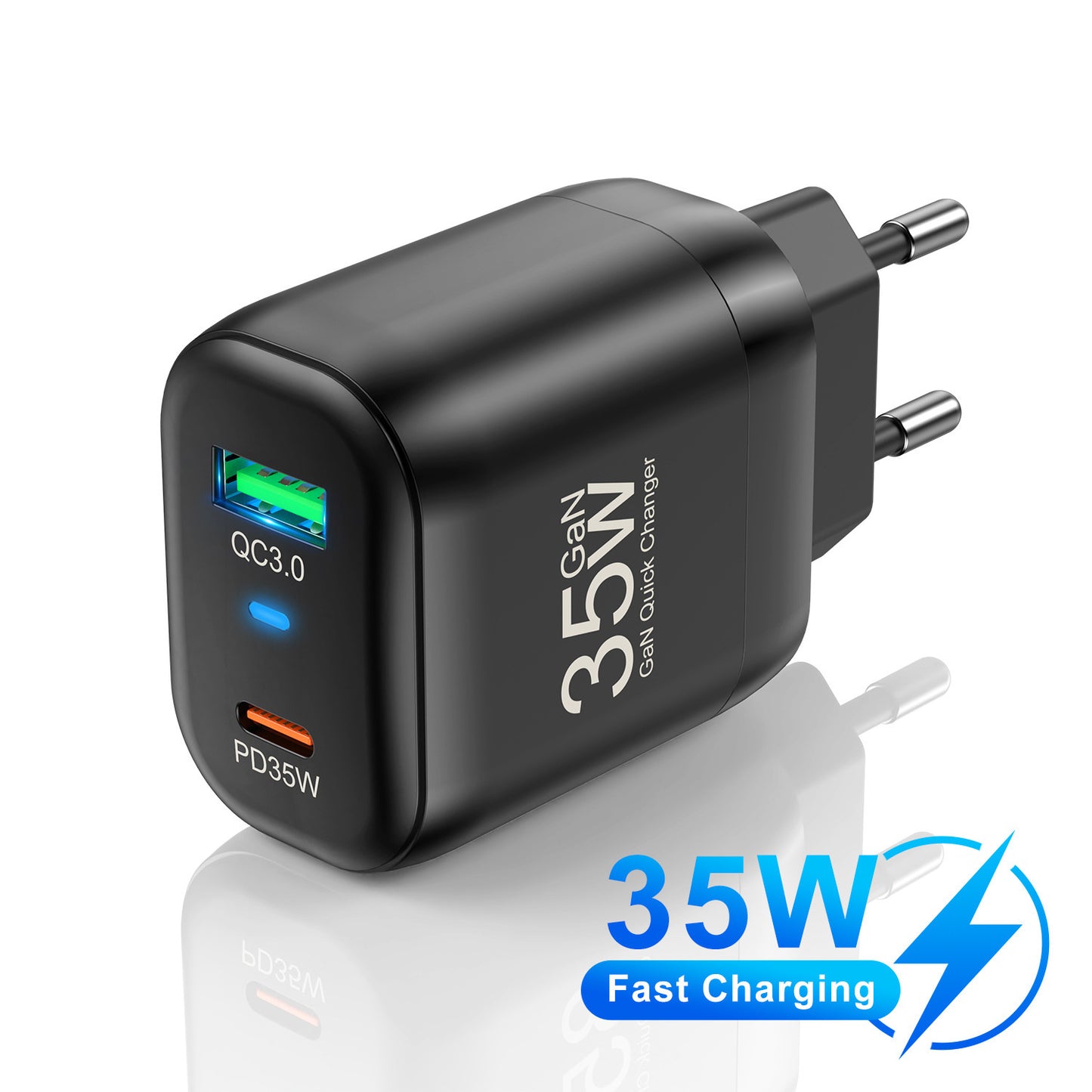 Ultra-Compact 35W GaN Fast Charger - Dual Type-C & USB-A Ports - Available in Black & White GaN Chargers 35W best portable charger C type fast charger Gallium Nitride Char GaN chargers multi port portable portable cahrger USB usb c type wall charger {{ product_collections }} {{ product_description }}