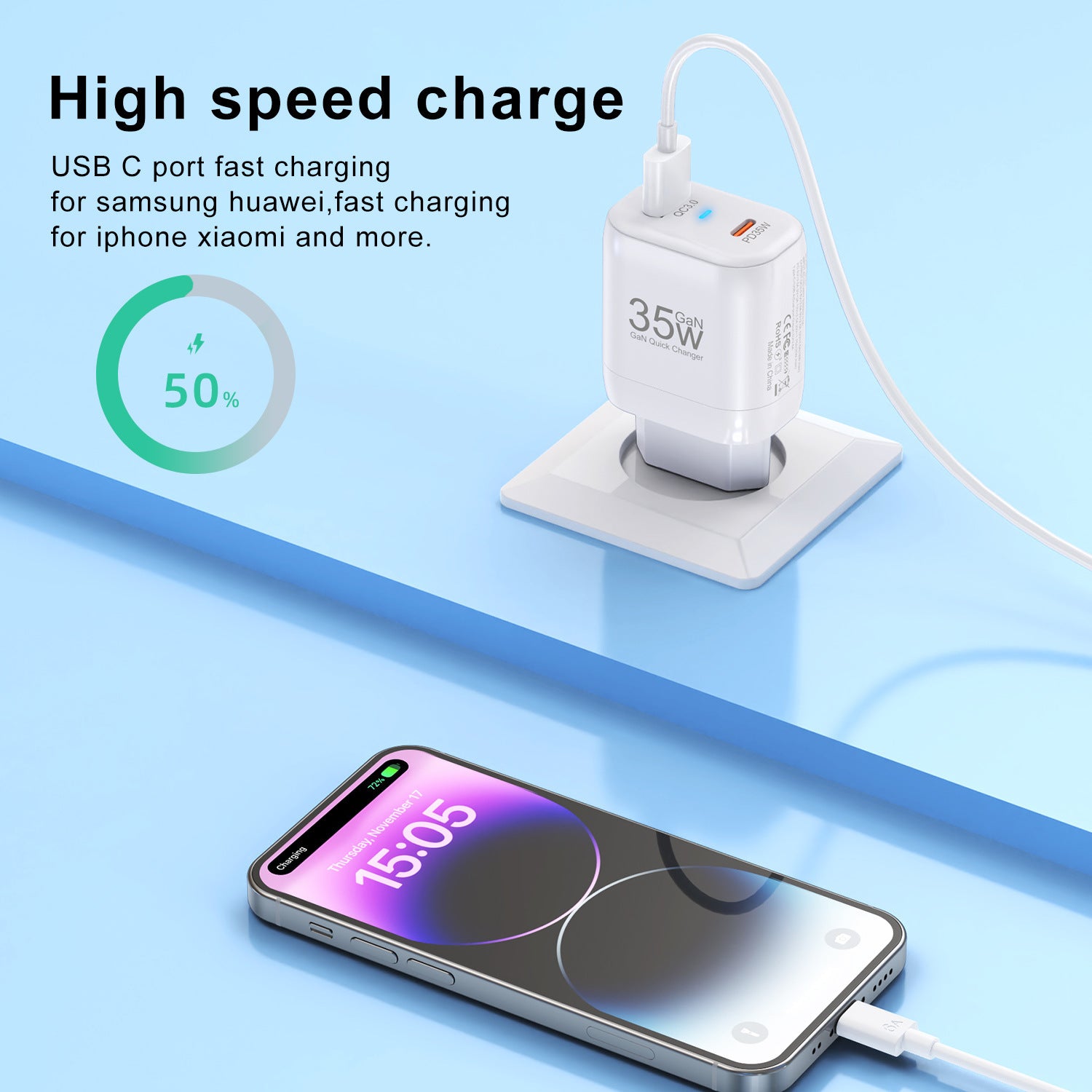 Ultra-Compact 35W GaN Fast Charger - Dual Type-C & USB-A Ports - Available in Black & White GaN Chargers 35W best portable charger C type fast charger Gallium Nitride Char GaN chargers multi port portable portable cahrger USB usb c type wall charger {{ product_collections }} {{ product_description }}