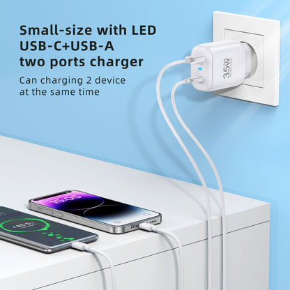 Ultra-Compact 35W GaN Fast Charger - Dual Type-C & USB-A Ports - Available in Black & White GaN Chargers 35W best portable charger C type fast charger Gallium Nitride Char GaN chargers multi port portable portable cahrger USB usb c type wall charger {{ product_collections }} {{ product_description }}