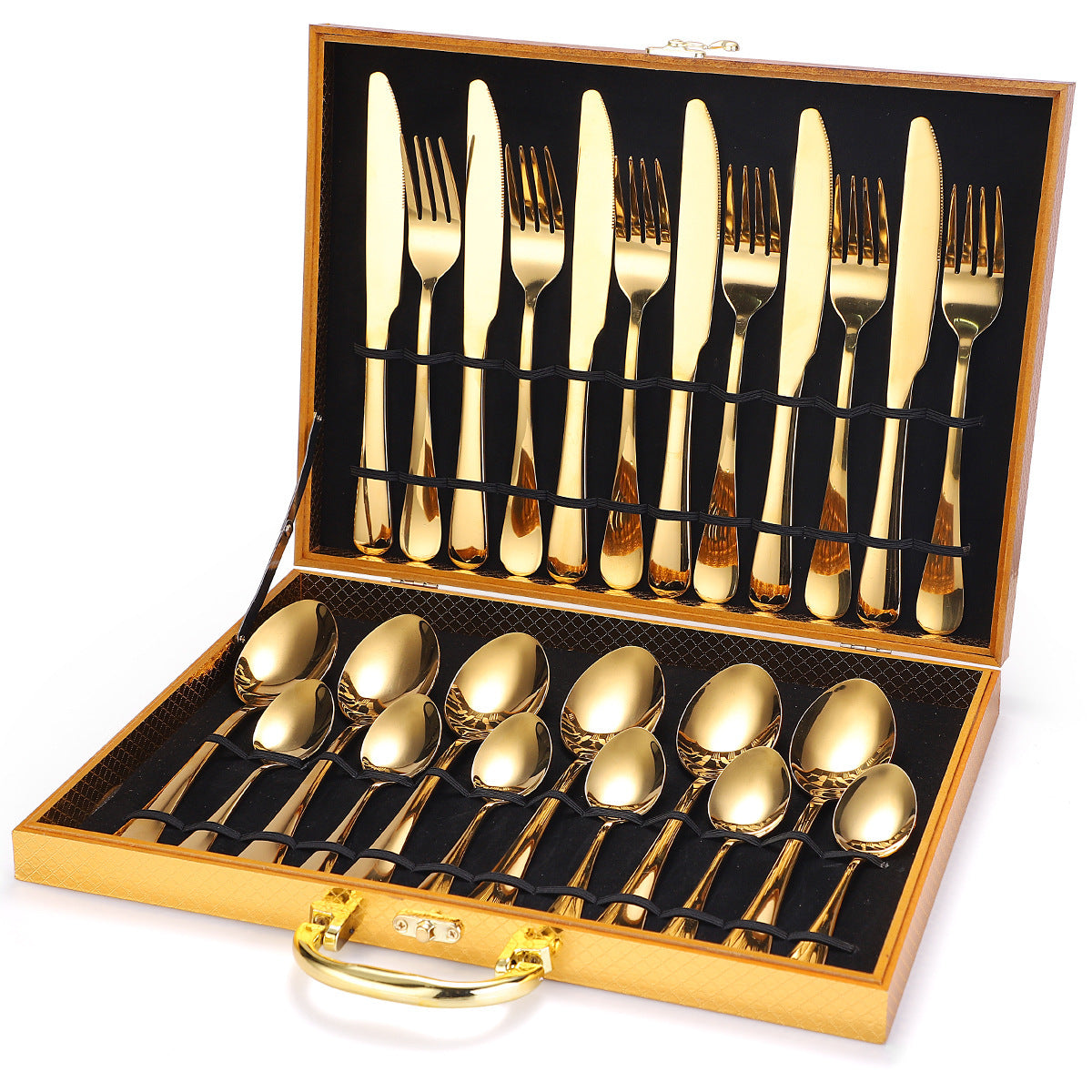 24 Pcs Cutlery Set Gold set wood box Cutlery Set cutlery set dinnerware dinning table fork home knife premium spoon tableware