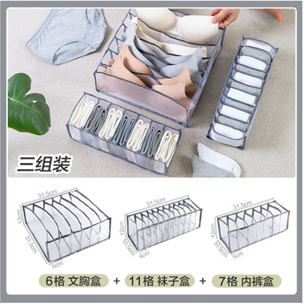 Underwear storage box, closet drawer compartment, socks artifact, household fabric underwear, compartmental box, sorting compartment Gray three-piece suit Storages & Racks home home accessories home tools organiser organizer organizer box Organizers Storage storage rack under