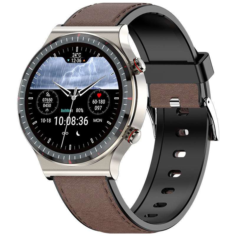 Smartwatch ECGPPG ECG Heart Rate Blood Pressure Blood Oxygen Heart Rate Body Temperature HRV Watch Vintage silver leather Smart Watches electronics smart watch