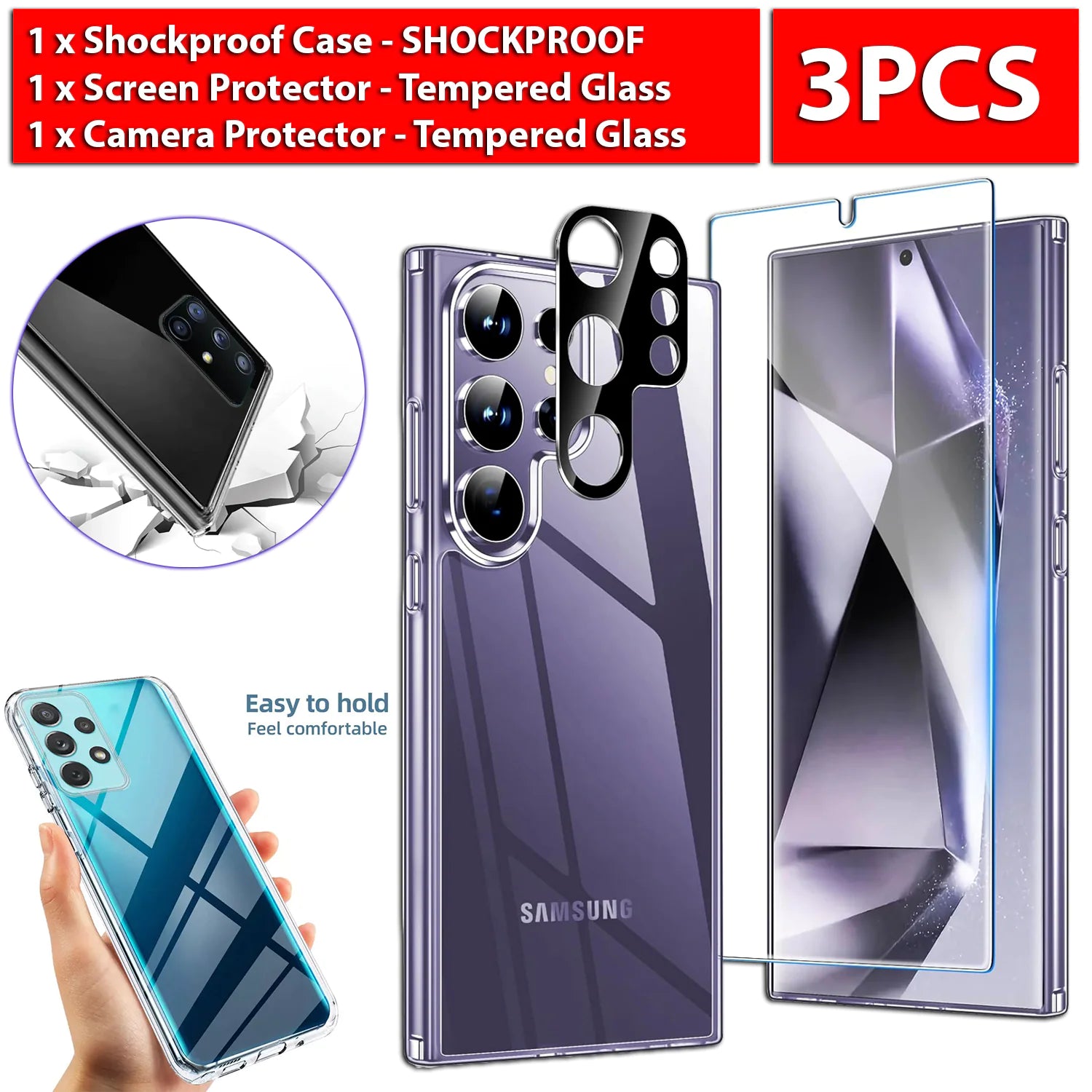 For Samsung Galaxy S24 Ultra Plus Shockproof Case & Screen Protector & Camera US Mobile Phone Cover & Protectors camera protection electronics electronics accessories mobile phone case mobile phone cover mobile phone screen protector mobile protector protection safety Screen Protector