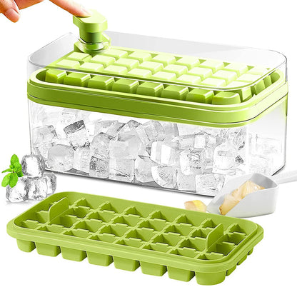 2 Layers One-Button Easy Release 64 pcs Ice Cube Tray Green Ice Cube Trays easy release fridge fridge box Home Appliances ice cube tray kitchen push button