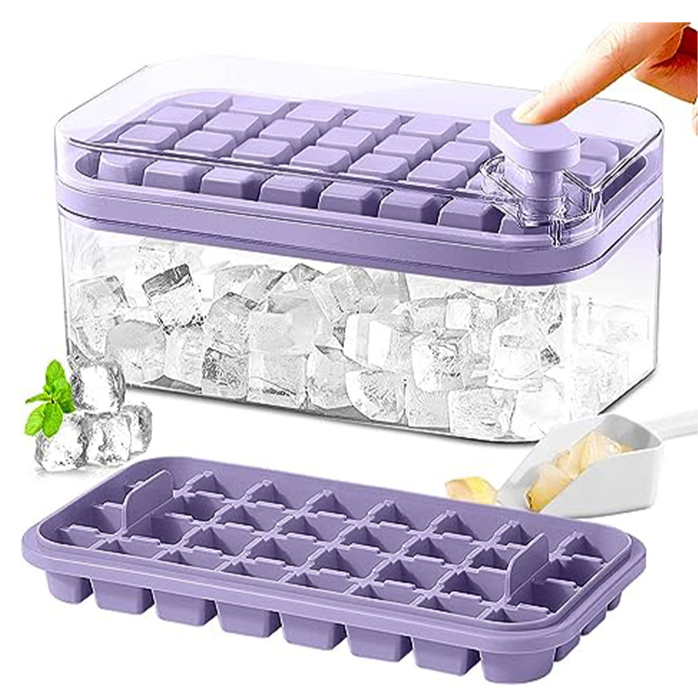 2 Layers One-Button Easy Release 64 pcs Ice Cube Tray Purple Ice Cube Trays easy release fridge fridge box Home Appliances ice cube tray kitchen push button