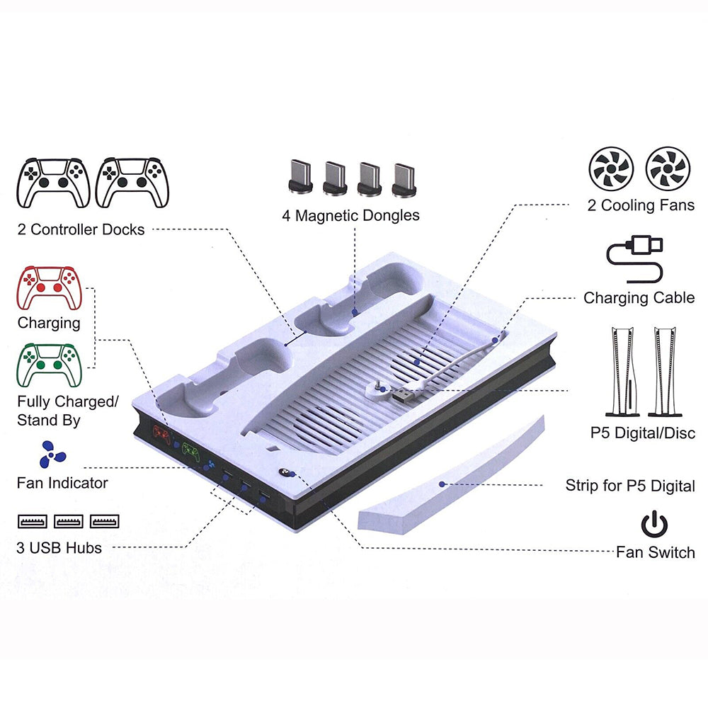 PS5 Dual Controller Cooling Charging Station with LED Light XBox and Playstation Accessories Charging Computer&Office Consumer Electronic cooling station docking station electronics Electronics & Gadgets electronics accessories play station PS5 station