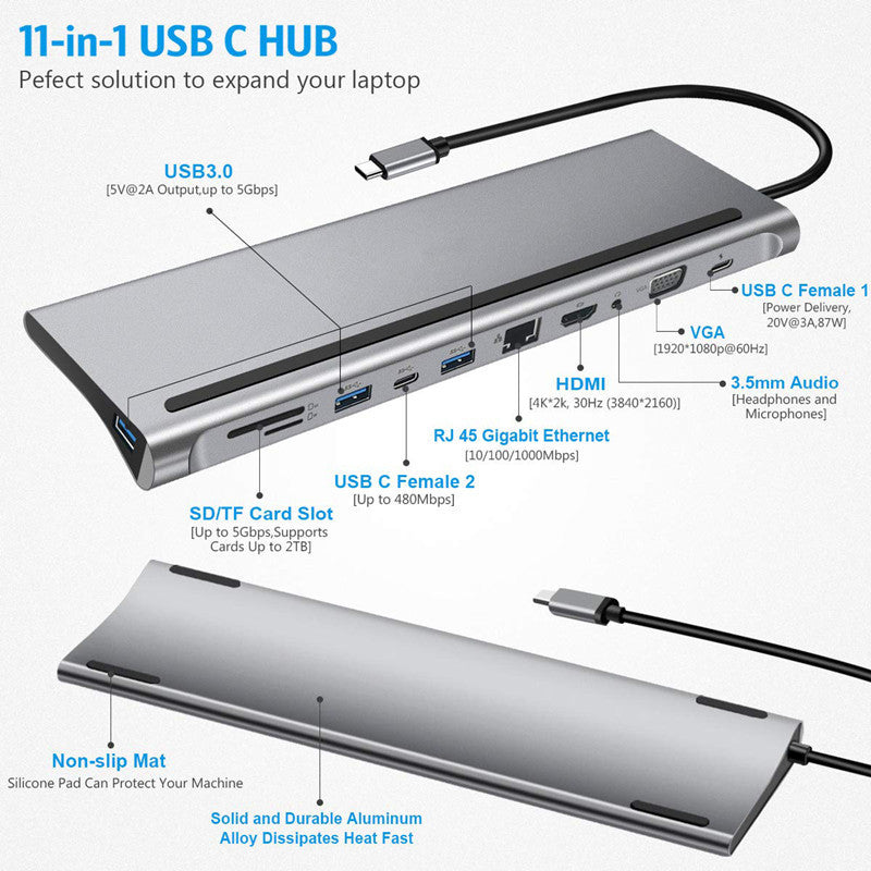 11 in 1 Type-C Multifunctional Docking Station Hub | 5Gbps Data Transfer | Ideal for Gifts and Promotions Docks & Hubs 11 in 1 dell docking station docks ethernet hp hubs laptop docking station lenovo multi port usb c type usb c typehdmi VGA {{ product_collections }} {{ product_description }}