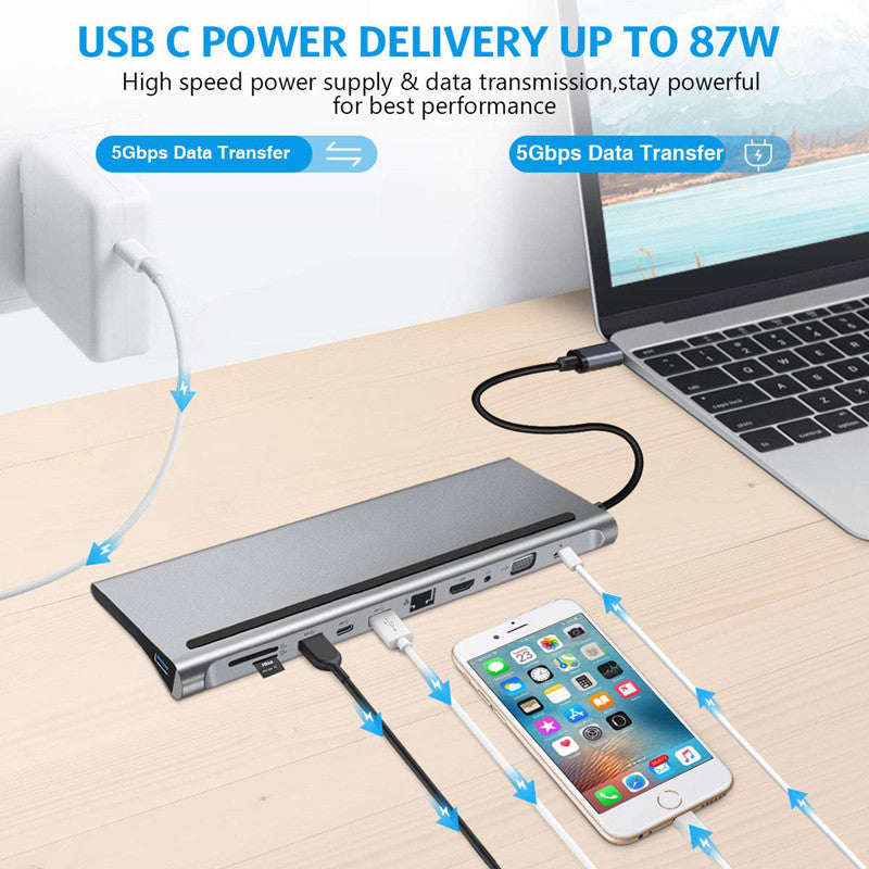 11 in 1 Type-C Multifunctional Docking Station Hub | 5Gbps Data Transfer | Ideal for Gifts and Promotions Docks & Hubs 11 in 1 dell docking station docks ethernet hp hubs laptop docking station lenovo multi port usb c type usb c typehdmi VGA {{ product_collections }} {{ product_description }}