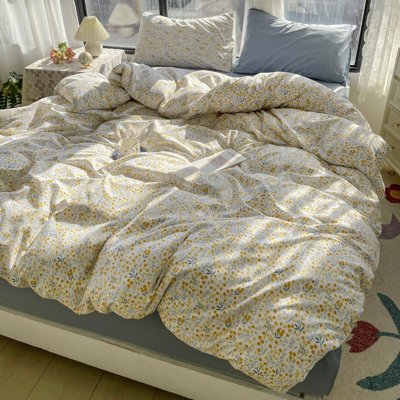 Small Floral Series Bed Sheet Quilt Cover Bedding Story Little Yellow Flower Bed Sheets bed sheet bedding cotton four piece home pastoral