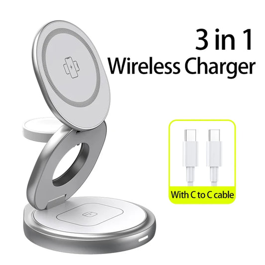 3 In 1 Metal Wireless Charger | Fast & Efficient | Sleek Modern Design Wireless Chargers 3 in 1 air pods airpods apple apple watch charger fast charger iphone magnetic wireless charger {{ product_collections }} {{ product_description }}