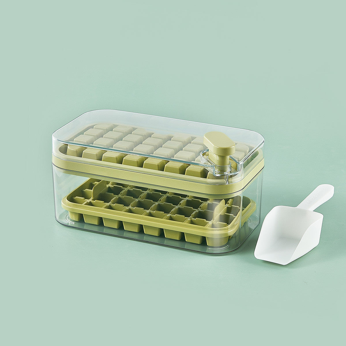 One-button Press Type Ice Mold Box Plastics Ice Cube Maker Ice Tray Mold With Storage Box With Lid Bar Kitchen Accessories Green Set Double layer Ice Cube Trays beat the heat ice cube tray One Touch Release