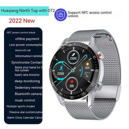 Smart Watch NFC Access Control Bluetooth Calling Silver Watch Silver Steel Belt Smart Watches bluetooth calling electronics health tracking NFC selfie mode smart watch water proof