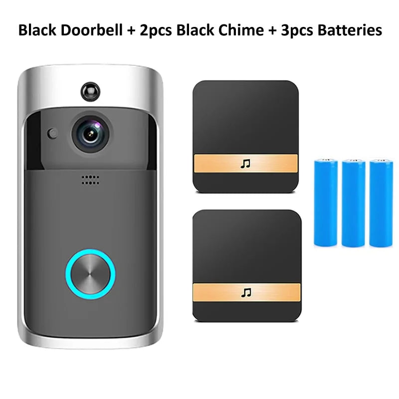 Wifi Doorbell Camera Add 2 Chimes + 3 Batteries US Plug Doorbells Doorbell doorbell with camera doorbell with mobile connected camera doorbell with wifi connected camera home home security Intercom security Security Camera