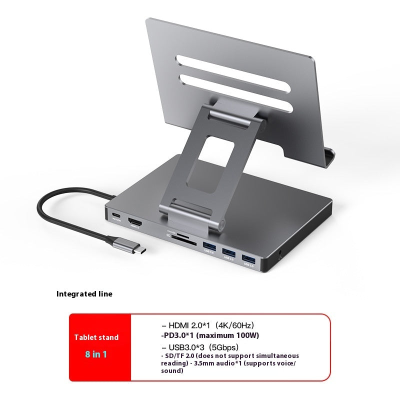 Flat Rotating Bracket Type-c Extension Converter, Docking station Tablet Bracket 8in1 Docking Station accessories adapter converter docking station electronics ipad iPhone Laptop Laptops and Tablets mobile phone multi ports tablets