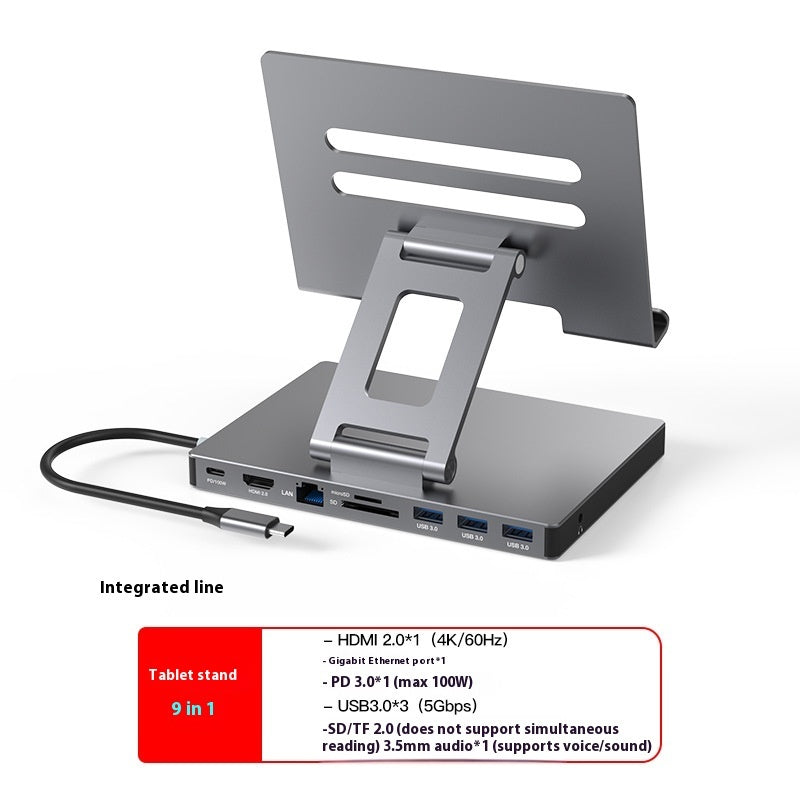 Flat Rotating Bracket Type-c Extension Converter, Docking station Tablet Bracket 9in1 Docking Station accessories adapter converter docking station electronics ipad iPhone Laptop Laptops and Tablets mobile phone multi ports tablets