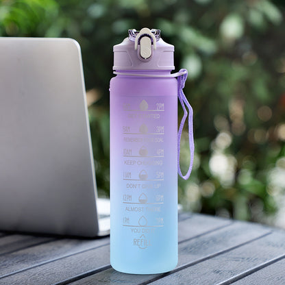 Large Capacity Sports Plastic Scale Water Bottle Portable Sports Bottle Portable Drinking Cup With Straw Purple 900ml Water Bottles bottle bottle with straw dinning table home kitchen trendy water bottle