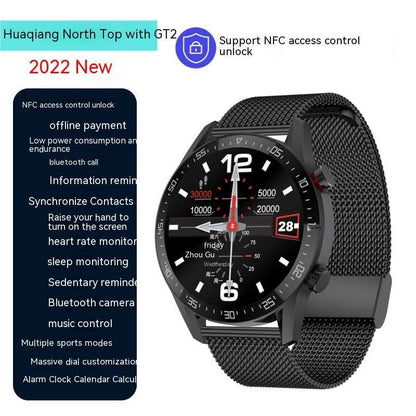 Smart Watch NFC Access Control Bluetooth Calling Black Watch Black Steel Belt Smart Watches bluetooth calling electronics health tracking NFC selfie mode smart watch water proof