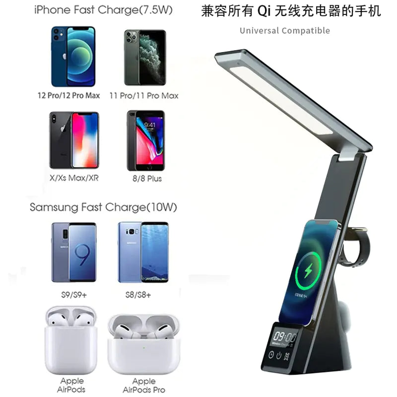 Desk Lamp with Wireless Charger | 3-in-1 Functionality | Adjustable LED & Alarm Clock Wireless Chargers charger fact charger iphone led led light magnetic magsafe multi-function table lamp wireless wireless charger {{ product_collections }} {{ product_description }}