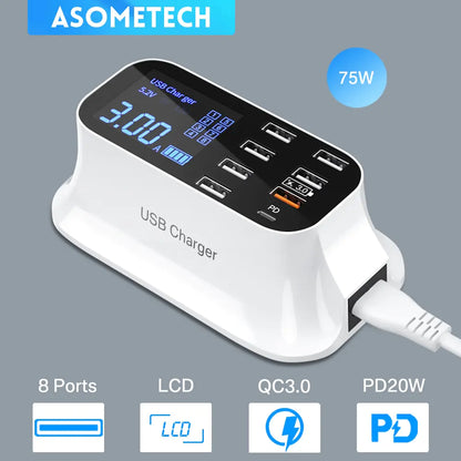 8/4-Port LED Display USB Charger Adapters & Converters 8/4-Port LED Display USB Charger digital electronics devices charger electronics electronics accessories fast LED display USB charger with 8 slots