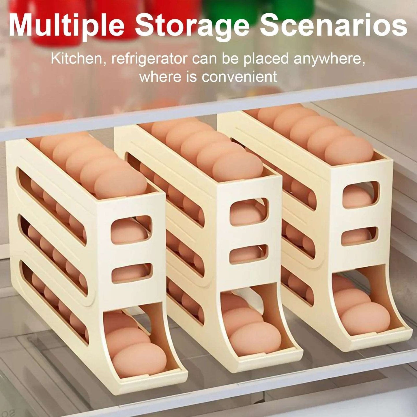 4-Layer Automatic Egg Roller Sliding Egg Tray & Storage Egg Tray egg rack egg storage egg tray kitchen kitchen improvement kitchen items Rack racks storage storage rack