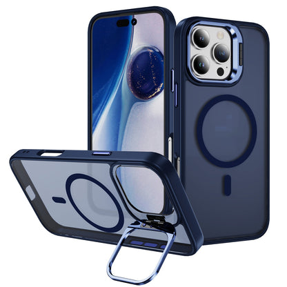 Magnetic Phone Case Lens Bracket Phone Case Navy Blue iPhone cases brand new iPhone case megsafe metallic plastic stand stylish {{ product_collections }} {{ product_description }}