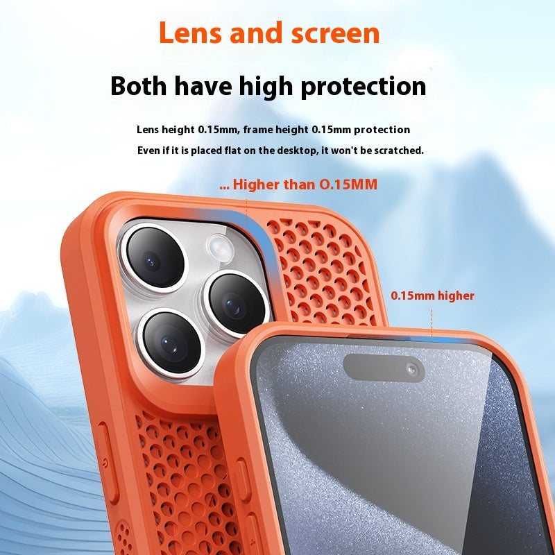 Breathable Honeycomb Heat Dissipation Phone Case | Shockproof & Magnetic Suction iPhone cases breathable camera protection fall protection heat dissipation holes iPhone lens protection New arrival {{ product_collections }} {{ product_description }}