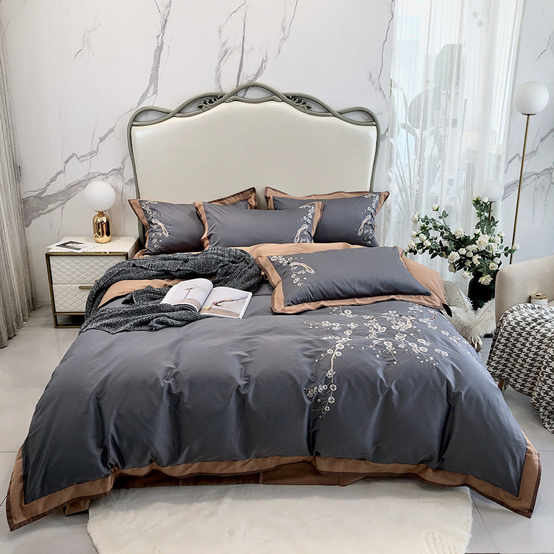 Long-staple Cotton Four-piece Set Bed Sheet Gray Bed Sheets bed sheet bed sheet set duvet cover home living room