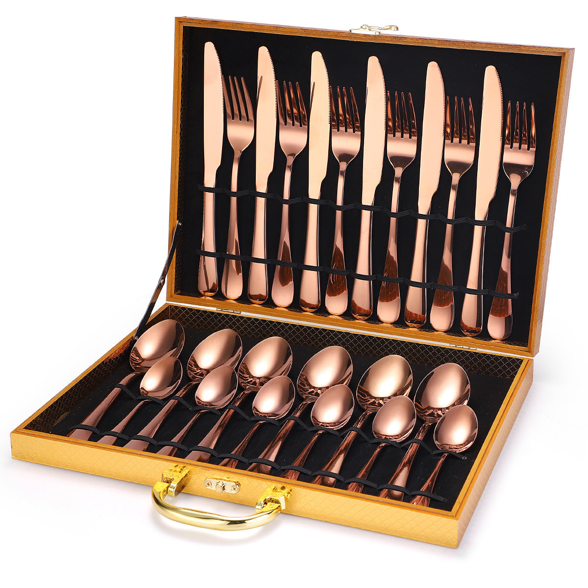 24 Pcs Cutlery Set Rose set wood box Cutlery Set cutlery set dinnerware dinning table fork home knife premium spoon tableware