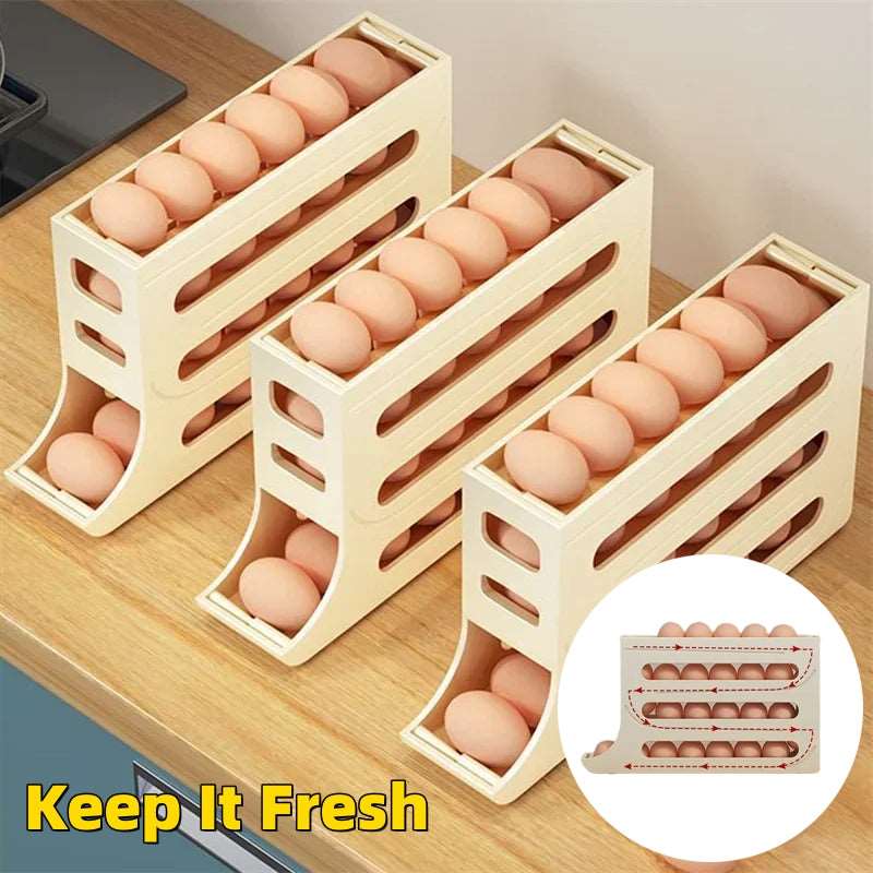 4-Layer Automatic Egg Roller Sliding Egg Tray & Storage Egg Tray egg rack egg storage egg tray kitchen kitchen improvement kitchen items Rack racks storage storage rack