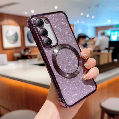 Magnetic Plating Transparent Solid Color Samsung Phone Case Dark Purple Mobile Phone Cover & Protectors electronics mobile phone case mobile phone cover protection safety samsung sparkle